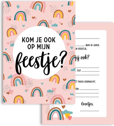 Uitnodiging Kinderfeestje Regenboog - 8 stuks - Uitnodigingskaarten Verjaardag Kind - Invulkaarten Kinderfeestje