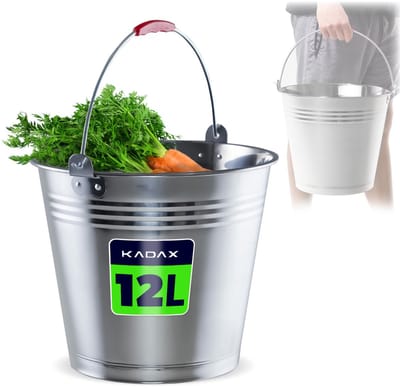 KADAX Zink emmer voor het opbergen, wateremmer van hoogwaardig roestvrij staal, robuuste tuinemmer, mortelemmer, poetsemmer, container voor het gieten van planten (12 liter)