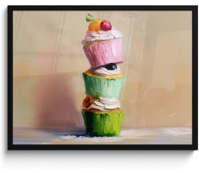 Poster in lijst - Fotolijst 80x60 cm - Posters - Cupcakes - Gestapeld - Kleurrijk - Fruit - Posterlijst zwart - Decoratie - Wanddecoratie woonkamer - Muurdecoratie slaapkamer