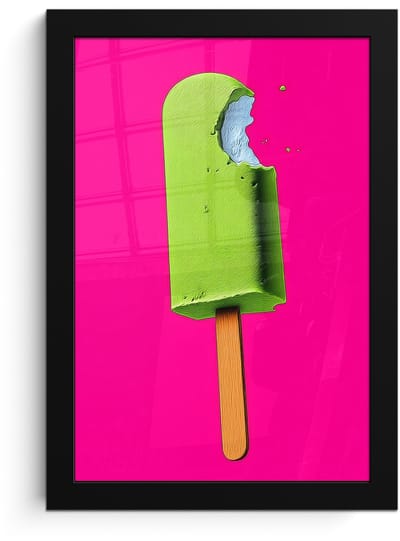 Poster in lijst - Fotolijst 20x30 cm - Posters - Ijsje - Stokje - Minimalistisch - Groen - Posterlijst zwart - Decoratie - Wanddecoratie woonkamer - Muurdecoratie slaapkamer
