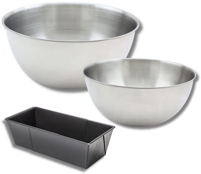 Set met 1 cakevorm van 20 tot 35 cm, 1 spatel Zenker en 2 mengkommen van roestvrij staal Fackelmann