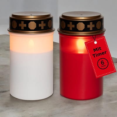 Novaliv graflamp LED zonder batterij en timer 6/18 LED graflamp wit en rood langdurig zonder batterij flikkerend effect grafkaarsen begraafplaatskaars gedenkkaars graflantaarn eeuwig licht rouwkaars