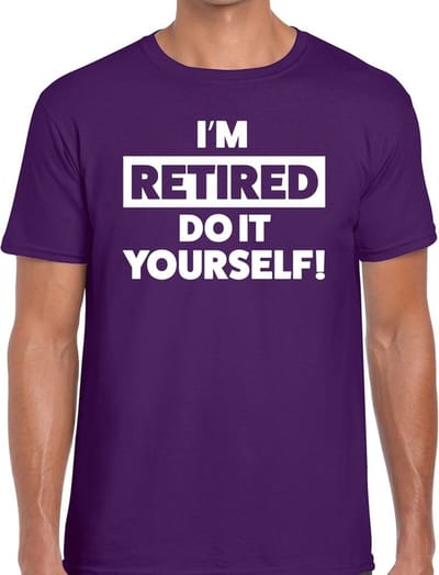 Pensioen thema cadeau I am retired do it yourself! t-shirt -paars - voor heren - afscheid cadeau - genpensioneerd - collega S