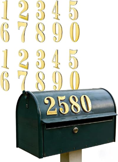0-9 stuks brievenbusnummer stickers, 20 stuks waterdicht, 48 mm × 30 mm, dikte 1,8 mm, kleur goud, geschikt voor deurnummers en brievenbusnummers