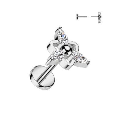 Piercing titanium steen center marquise push in 0.8x6 - zilver - LMPiercings
