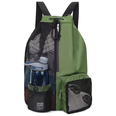 Mesh Strandtas Waterdicht Binnenvak Grote Capaciteit Trekkoord Rugzak Groen | Voor Strand Zwemmen & Fitness