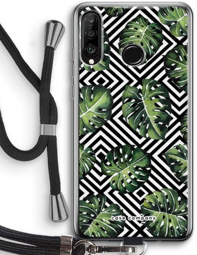 Case Company® - Hoesje met koord geschikt voor Huawei P30 Lite hoesje met Koord - Geometrische jungle - Telefoonhoesje met Zwart Koord - Bescherming aan alle Kanten en Over de Schermrand