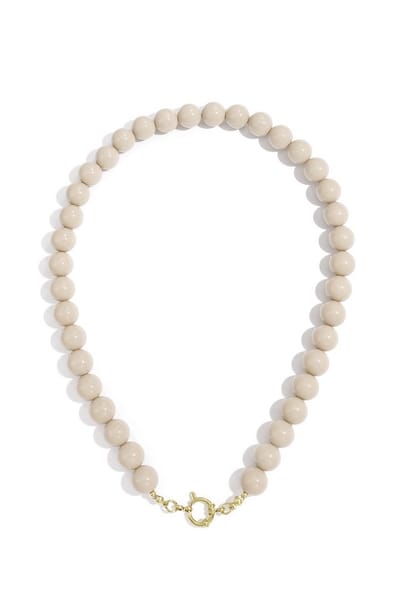 Yehwang Kralen Ketting - 12 mm - Bruin / Wit - Roestvrij Staal - Cadeau - Trendy