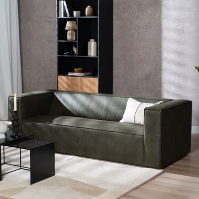 Bronx71® Industriële bank 3-zits Memphis eco-leer olijfgroen