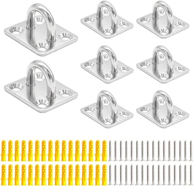 8-delige RVS Pad Eye Plate Haakset voor Hangmat en Wandbevestiging met Schroeven, Geschikt voor Ceiling en Muurbevestiging