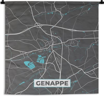 Wandkleed - Wanddoek - Stadskaart – Grijs - Kaart – Genappe – België – Plattegrond - 180x180 cm - Wandtapijt
