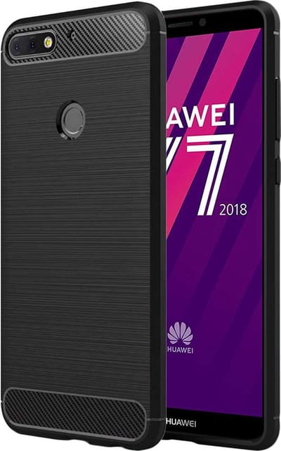 ebestStar - Hoes geschikt voor Huawei Y7 2018, TPU Bescherming Cover, Koolstof Design Hoesje, Zwart