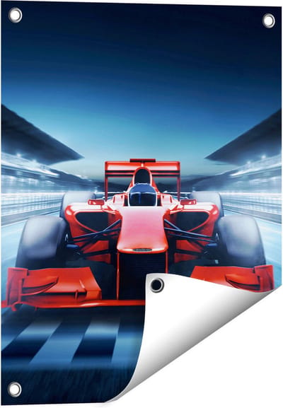 Gards Tuinposter Formule 1 Auto bij de Finish - Rood - 40x50 cm - Tuindoek - Tuindecoratie - Wanddecoratie buiten - Tuinschilderij