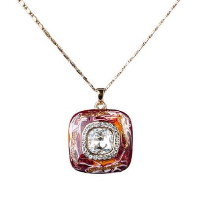 Donker Rood Kleur Oostenrijkse Kristallen Olieverf Patroon Ontwerp Ketting.