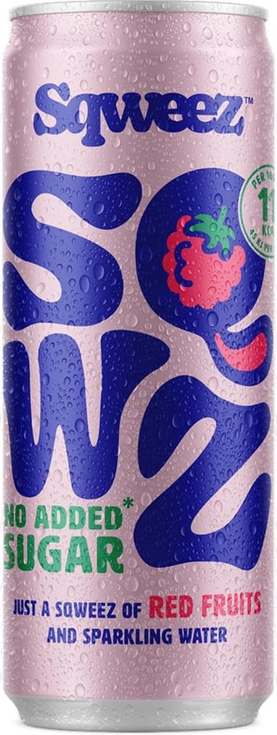 SQWEEZ (SQWZ) frisdrank Red Fruits BIO, blikje van 25 cl, tray van 12 stuks