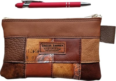 Toetie & Zo - Handgemaakte Etui - Leer - Bruin - Patchwork - Telefoontas - Makeuptas - Pennenetui - Medicijnhoesje