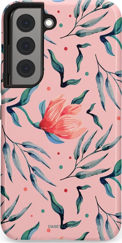 Casetastic hoesje geschikt voor Samsung Galaxy S22 - Dubbellaagse bescherming - Roze Bloemen en Takken - Fashion Case - Lichtroze Zilver Perzik