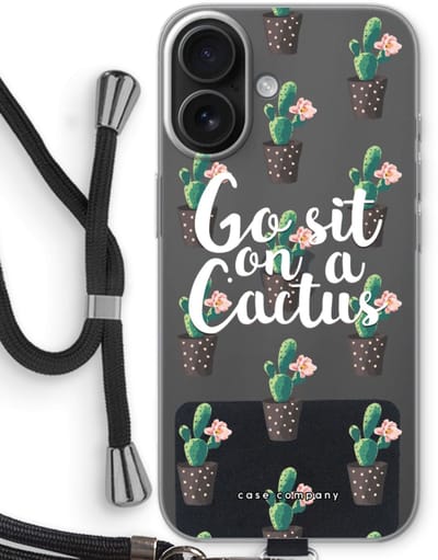 Case Company® - Hoesje met koord geschikt voor iPhone 16 hoesje met Koord - Cactus quote - Telefoonhoesje met Zwart Koord - Bescherming aan alle Kanten en Over de Schermrand