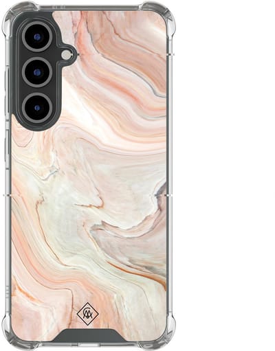 Casimoda® hoesje - Geschikt voor Samsung Galaxy S24 FE - Marmer Waves - Shockproof case - Extra sterk - TPU/polycarbonaat - Bruin/beige, Transparant