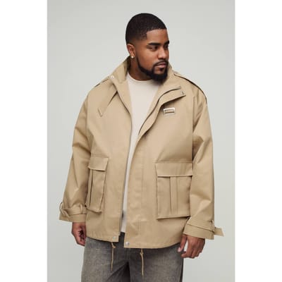 Plus Oversized Boxy Cargo Trench Coat | Stone | Size 2XL