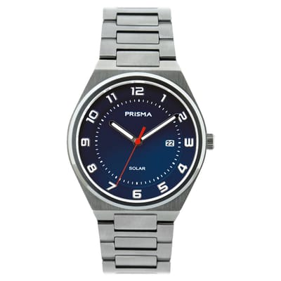 Prisma heren horloge - zonne-energie - solar horloge - blauwe wijzerplaat - luxe