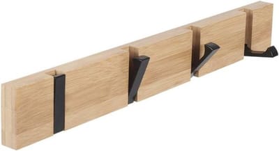 Opvouwbare wandkapstok van bamboe met 4 uitschuifbare metalen haken voor het ophangen van jassen, sjaals, handdoeken, tassen, enz., originele opvouwbare wandkapstok van hout - wandkapstok van bamboe - opvouwbaar met 4 uitschuifbare haken | geschikt v