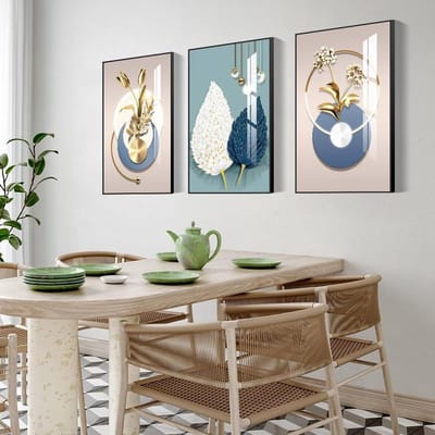 Ingelijst schilderij set - Wanddecoratie abstract - Woonkamer decoreren - Museumkwaliteit doek - 51 x 71 cm - Blauw