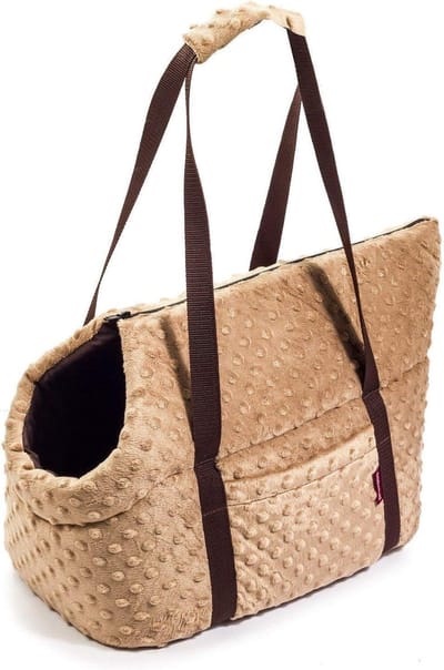 Honden draagtas - Welpen reistas - Veilig reizen - Ritssluiting en zijvak - 42x29x33 cm - Beige Minky
