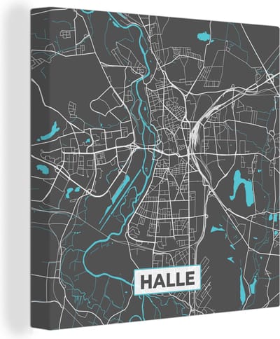 Canvas Schilderij Stadskaart – Halle – Duitsland – Plattegrond – Kaart - 20x20 cm - Wanddecoratie