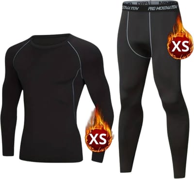 Nivard Thermokleding - Thermo - Thermoshirt - Thermobroek - Beenverwarmers - Heren - Fleece - Set - Broek + Shirt - Grijs - Maat XS
