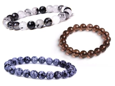 Bixorp Gems Edelstenen Armbanden Set Sneeuwvlokobsidiaan + Rutielkwarts + Rookkwarts - Kralenarmband