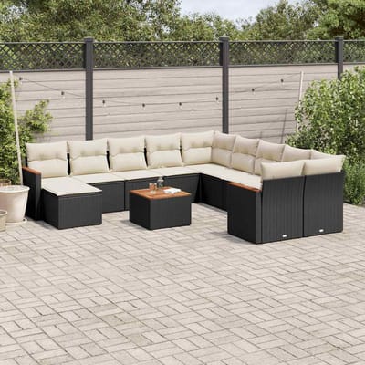 vidaXL - 12-delige - Loungeset - met - kussens - poly - rattan - zwart