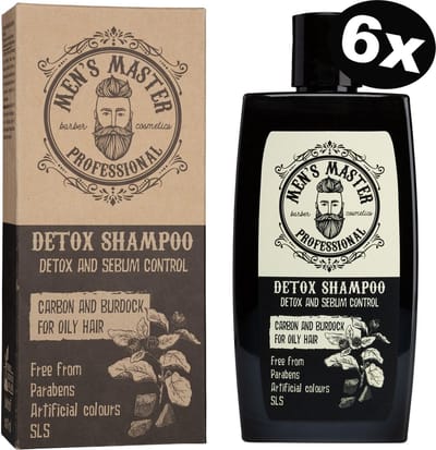 Men's Master Detox Anti Roos Shampoo Mannen Voordeelverpakking – Vermindert Roos, Jeuk en Haaruitval – 6 x 260ml