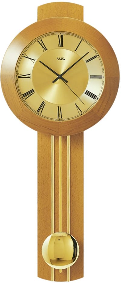 AMS Wandklok Radiogestuurd 5132-9 - klok met slinger - kersenhout