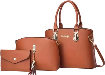 Bovista Handtas Dames - Schoudertas - School - Shopper - Schooltas - Werktas - 3-Delige Set - Bruin