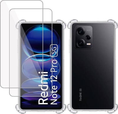 Hoesje + 2x Screenprotector geschikt voor Xiaomi Redmi Note 12 Pro – Tempered Glass - Extreme Shock Case Transparant