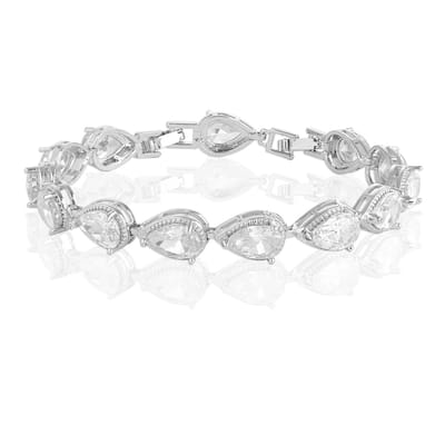Juwelium Druppel Armband Crystal White Verstelbaar 17,5 cm tot 20 cm met Zirkonia Kristallen in Luxe Houten doos met LED Verlichting en Pluche Teddybeer van 22 cm met "I Love You" Tekst – Perfect Cadeau voor Vrouw, Vriendin, Moeder, Dochter