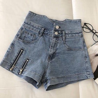 Grote Losse Denim Shorts Vrouw Hoge Taille Zomer Koreaanse Versie Was Dun Modieus Dubbele Rits Wijde Pijpen Broek S gray