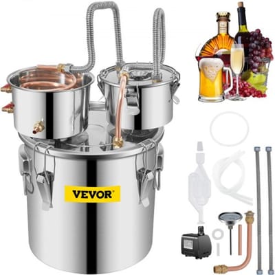 VEVOR Moonshine Still Distiller 32 L Alcohol Distiller Moonshine Still 46 x 47 x 47 cm Moonshine Wijn Still Distiller Gemaakt van Roestvrij Staal en Rood Koper voor het Distilleren van Fruitwijn, enz