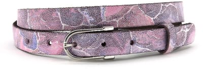 Damesriem roze/zilver - Smalle leren riem 2cm met abstracte print - Leer - Smalle riem - Casual - Maat 90