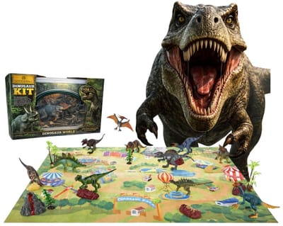 Goodz4All 24-Delig Dinosaurus Speelgoed Dinosaurussen Speelfiguren en Dino Speelmat Inclusief Opbergbox