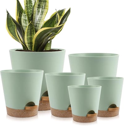 Famanu - Set van 2 zelfbewaterende plantenpotten 20 cm met drainage zwart