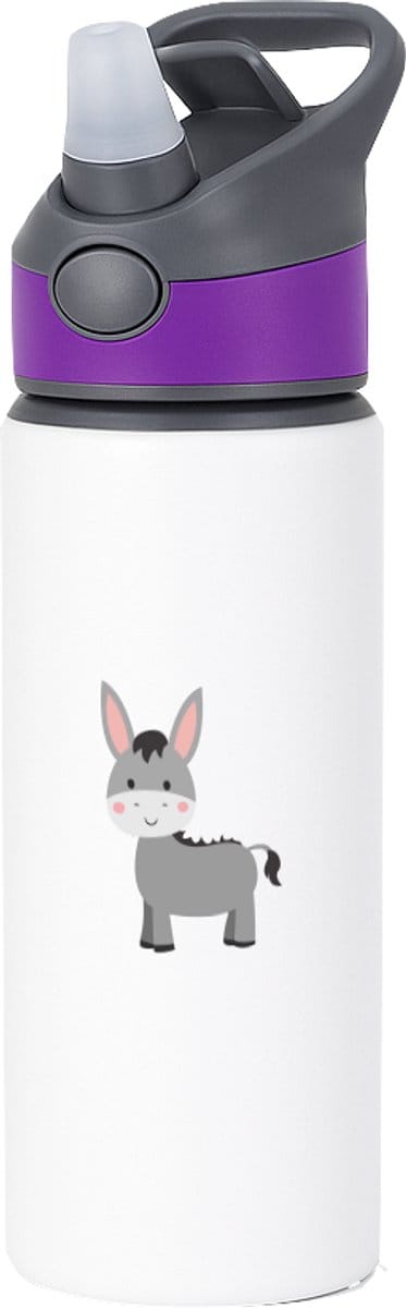 Hacebo® - Ezel waterfles met rietje paars - Paarden - dieren liefhebbers - Kinderboerderij - dierendag - water fles - 650ML