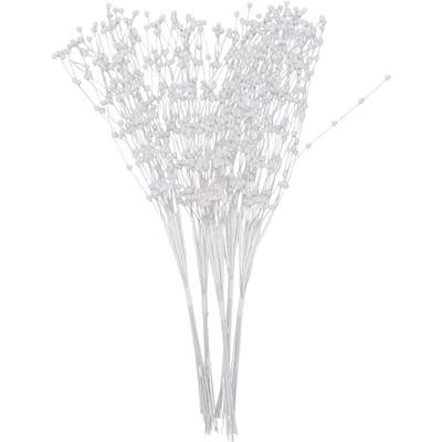 50PCS Tiges Perlées 4mm Guirlande de Fil de Perles Picots Floraux Bâtonnets Pulvérisateurs Perlés Flexibles pour Bouquet de Mariage Fleur blanc