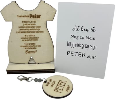 Geschenkdoosje Wil jij mijn PETER zijn? | blauw | ROMPER | houten poppetje | peter vragen | meter worden | peetoom vragen | peetoom worden | cadeau | doosje met een vraag