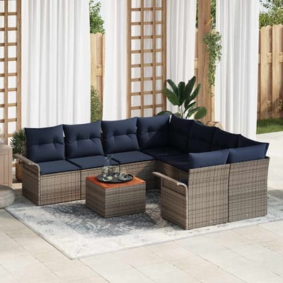 vidaXL - Tuinbank - Set - 9 - st - 8-Aantal - zitplaatsen - Grijs - en - Marineblauw
