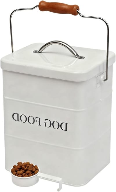Airtight Voedselcontainer voor Honden, 5 LB, Met Houten Handvat en Lepel, Ideaal voor Droogvoer, Snacks en Hondensnoepjes - Vintage Opbergdoos voor de Keuken