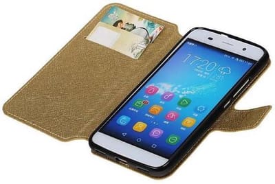 Cross Pattern TPU Bookstyle Wallet Case Hoesje Geschikt voor Honor 4 A / Y6 Goud