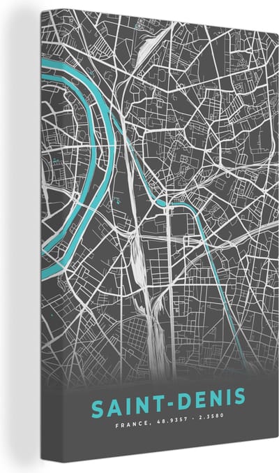 Canvas Schilderij Saint-Denis - Frankrijk - Plattegrond - Kaart - Stadskaart - 20x30 cm - Wanddecoratie