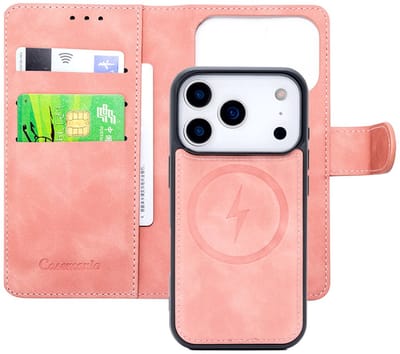 CaseMania Bookcase hoesje geschikt voor iPhone 17 Pro Max - Effen Roze - Kunstleer - 2-in-1 Magnetisch Uitneembaar Design - Compatible met MagSafe